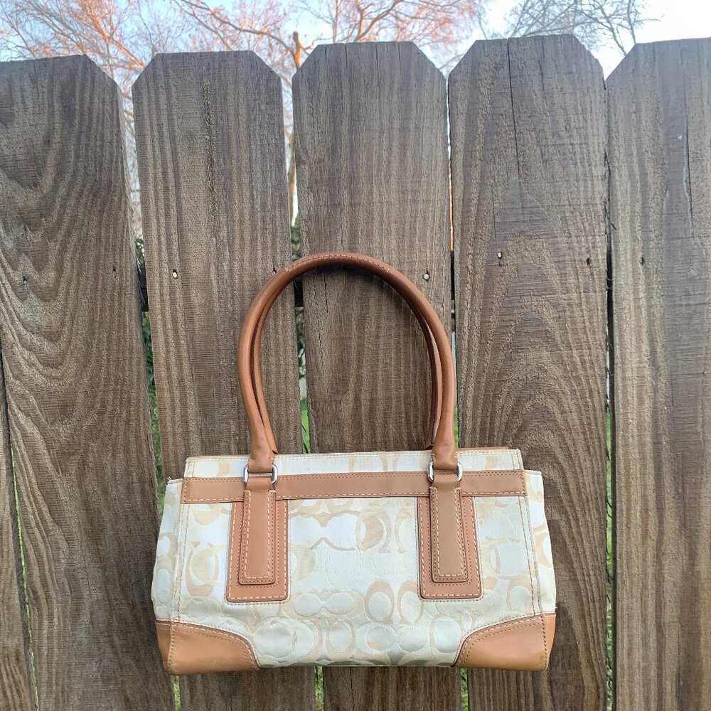 Coach Hampton Vintage Optic Signature Jacquard Cream Leather L0773-11818 Handbag - Picture 4 of 16